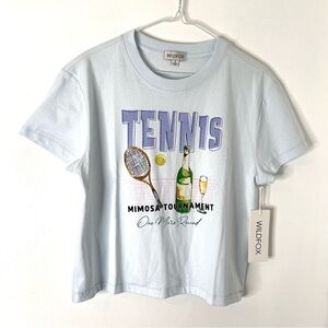 WILDFOX Mimosa Tennis Tournament Tee NWT Blue Crew Neck Graphic 100% Cotton